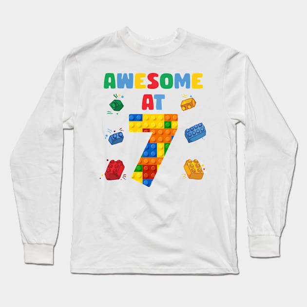 7 Year Old Building Blocks B-day Gift For Boys Kids Long Sleeve T-Shirt by Patch Things All